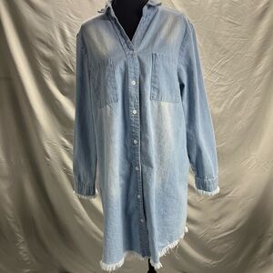 Zilcremo Light Blue Denim Long Sleeve Shirt Dress Large